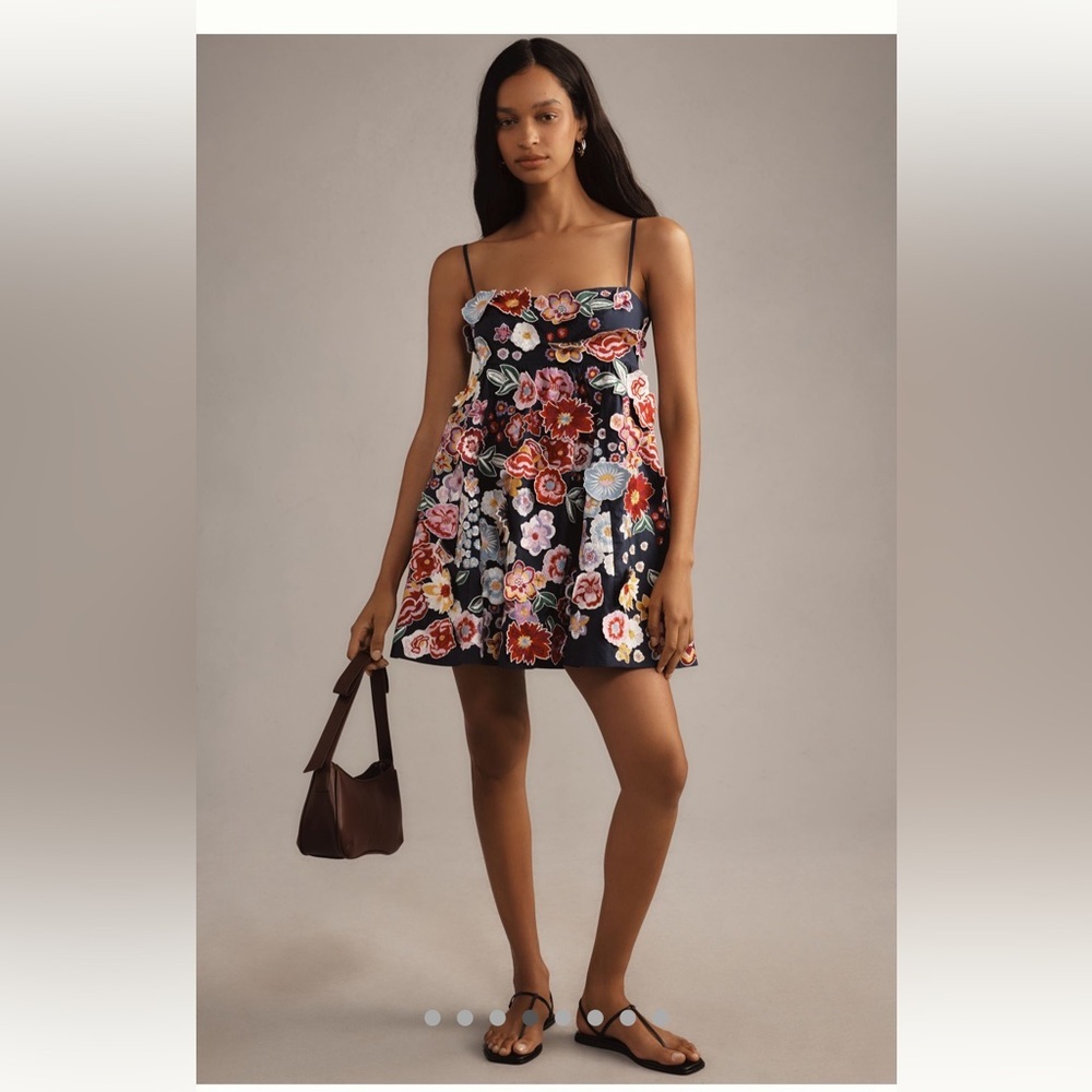 Anthropologie Sleeveless 3D Floral Babydoll Mini Dress - Picture 10 of 10